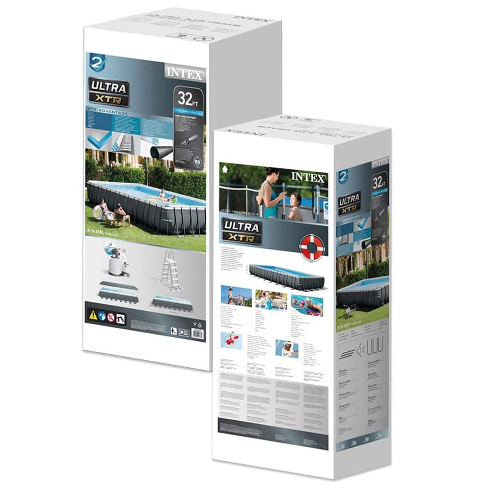 INTEX 32ft X 16ft X 52in Ultra XTR Rectangular Pool Set with Sand Filter Pump, Ladder & Ground Cloth, Pool Cover
