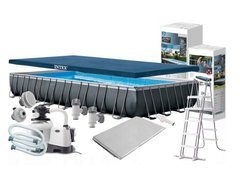 INTEX 32ft X 16ft X 52in Ultra XTR Rectangular Pool Set with Sand Filter Pump, Ladder & Ground Cloth, Pool Cover