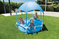 INTEX 6ft x 15in Metal Frame Above Ground Swimming Pool With Canopy Built-in Sprayer