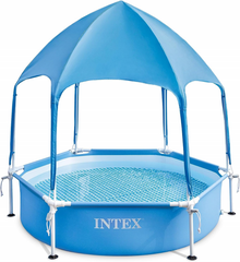 INTEX 6ft x 15in Metal Frame Above Ground Swimming Pool With Canopy Built-in Sprayer