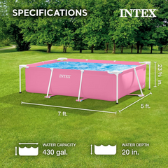 INTEX 7' x 5' x 24" Rectangular Metal Frame Above Ground Outdoor Swimming Pool, Pink