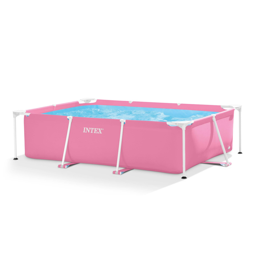 INTEX 7' x 5' x 24" Rectangular Metal Frame Above Ground Outdoor Swimming Pool, Pink