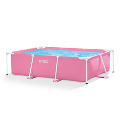 INTEX 7' x 5' x 24" Rectangular Metal Frame Above Ground Outdoor Swimming Pool, Pink