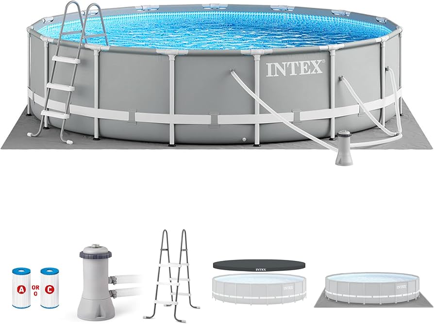 Intex ( 20' x 52" ) Prism Frame Round Metal Frame Pool With Filter Pump, Ladder, Ground Cloth & Pool Cover