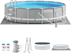 Intex ( 20' x 52" ) Prism Frame Round Metal Frame Pool With Filter Pump, Ladder, Ground Cloth & Pool Cover