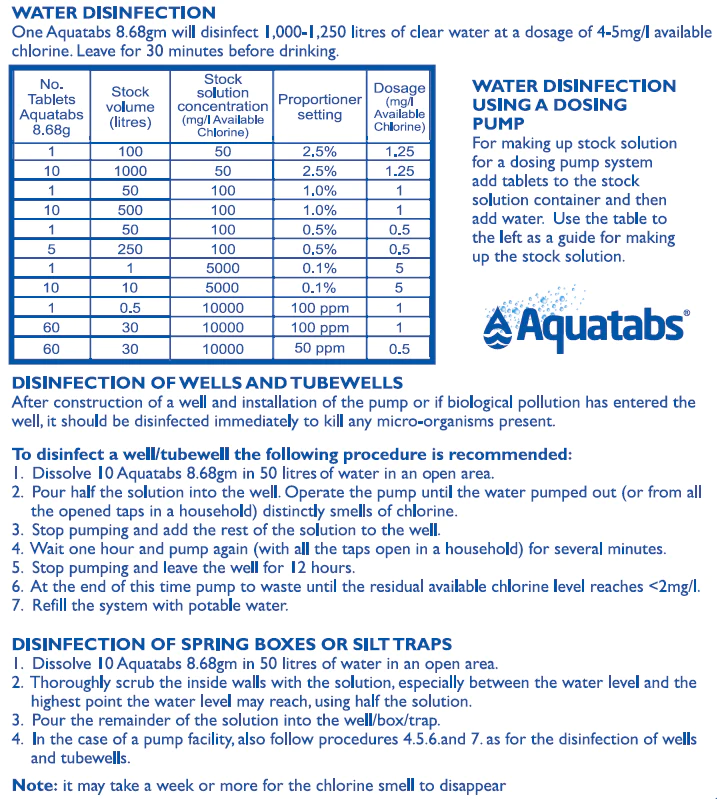 Aquatabs 8.68g Water Purification Tablet (60 Tablets in a Box )